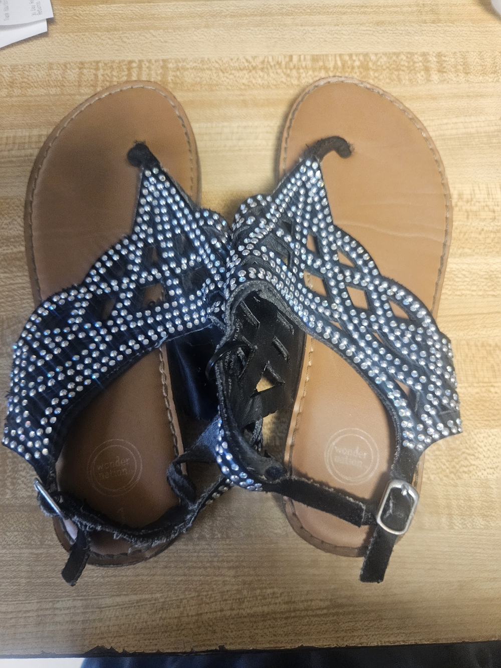 wonder nation Black Rhinestone Braided Toe Strap Sandals